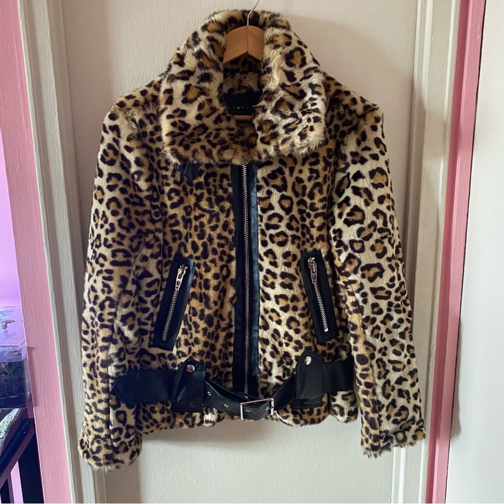 Blank NYC Leopard Faux Fur Moto Jacket